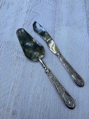Vintage 800 Silver Cake Server & Knife Set Geometric Engraved Continental