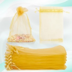 200× Golden Drawstring Organza Pouches 4″x6″ Wedding Jewelry Candy Gift Bags US