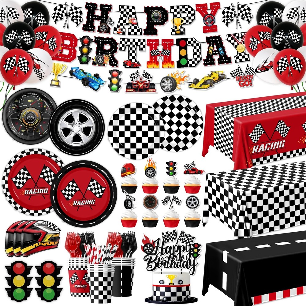 Race Car Birthday Party Decorations,185pcs Cars Birthday Decorations Plates a…