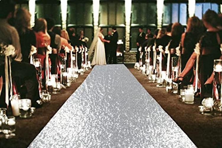 4Ft x 20Ft Silver Sparkly Wedding Aisle Runner – Ideal for Prom, Beach &