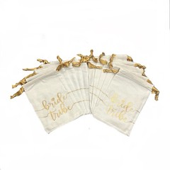 Bride Tribe Drawstring Favor Bags White Gold Bachelorette Party Gift Set of 10