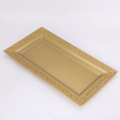 Gold 4 Plastic 14″ Rectangle Serving Trays Lace Print Rim Design Party Events