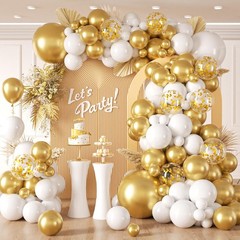 132pcs White and Gold 18 inch, 12 10 5 White, Metallic
