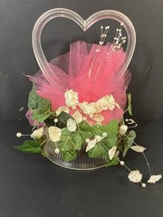 Vintage 80’s Wedding Acrylic Heart with Pink Floral Wilton Cake top