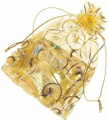 50-200pcs Gold Organza Wedding Party Gift Bags Favor Candy Sheer Jewelry Pouches