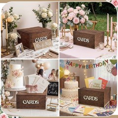 Wooden Wedding Card Box Slot Reception Birthday Bridal Graduation Rustic Brown