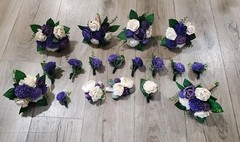 18PC Purple & White Wedding Bridal Bouquet & Sola Wood Bridesmaid Flower Set
