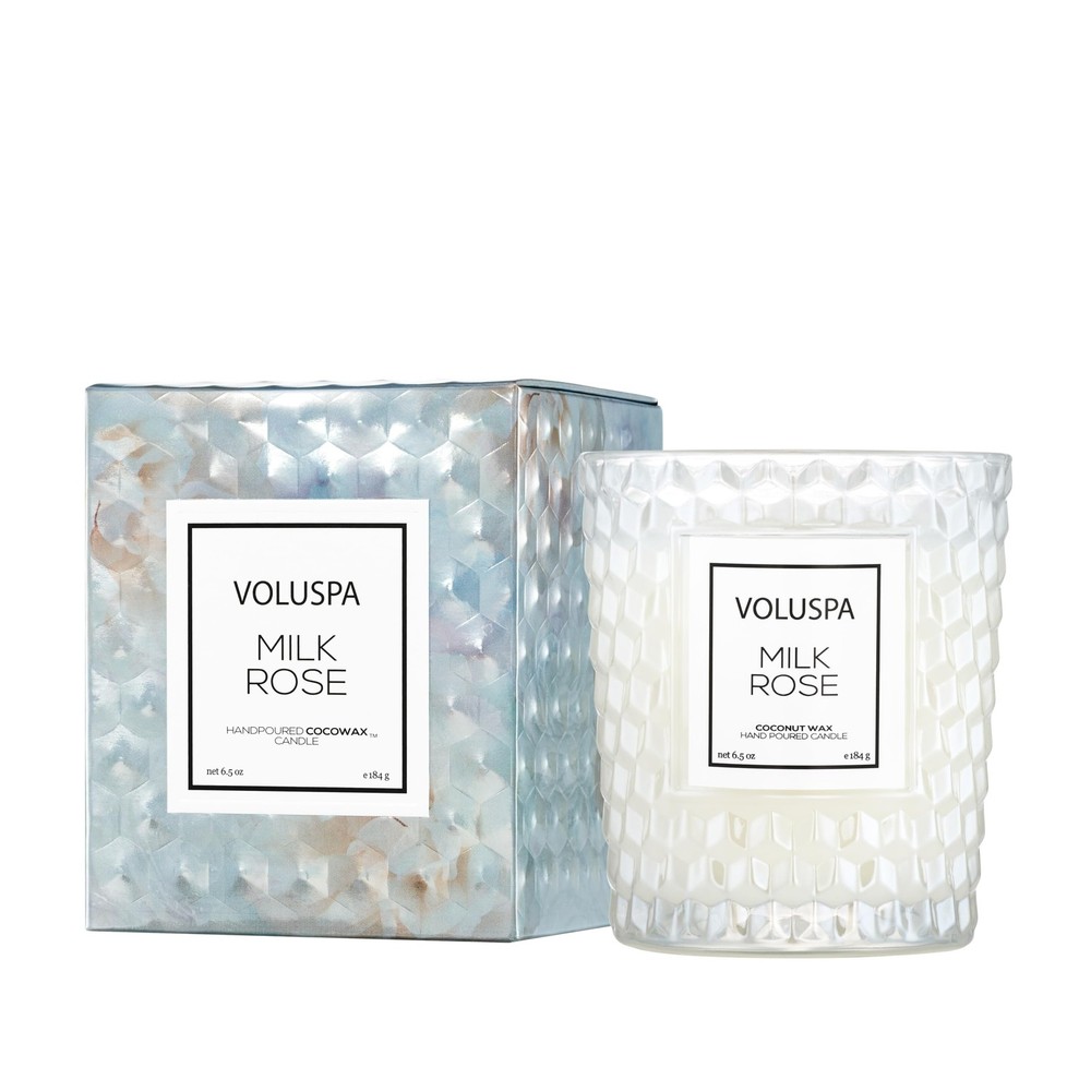 Voluspa Milk Rose Classic Candle Jar 6.5 Ounces 40 Hour Burn Time Coconut Wax