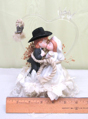 Vintage Western Couple Wedding Cake Topper Cowboy & Bride Tying the Knot