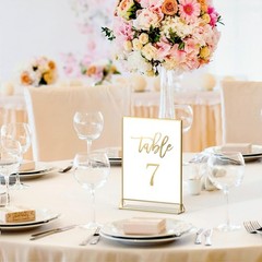 12Pack 4 x 6 Clear Acrylic Wedding Table Number Holder Stands with Gold Borde…