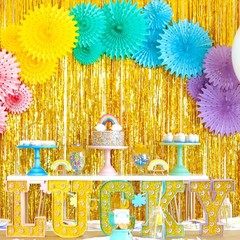 Gold Tinsel Curtain 4 Pack Foil Fringe Backdrop Streamer Photo Booth Wall Decor