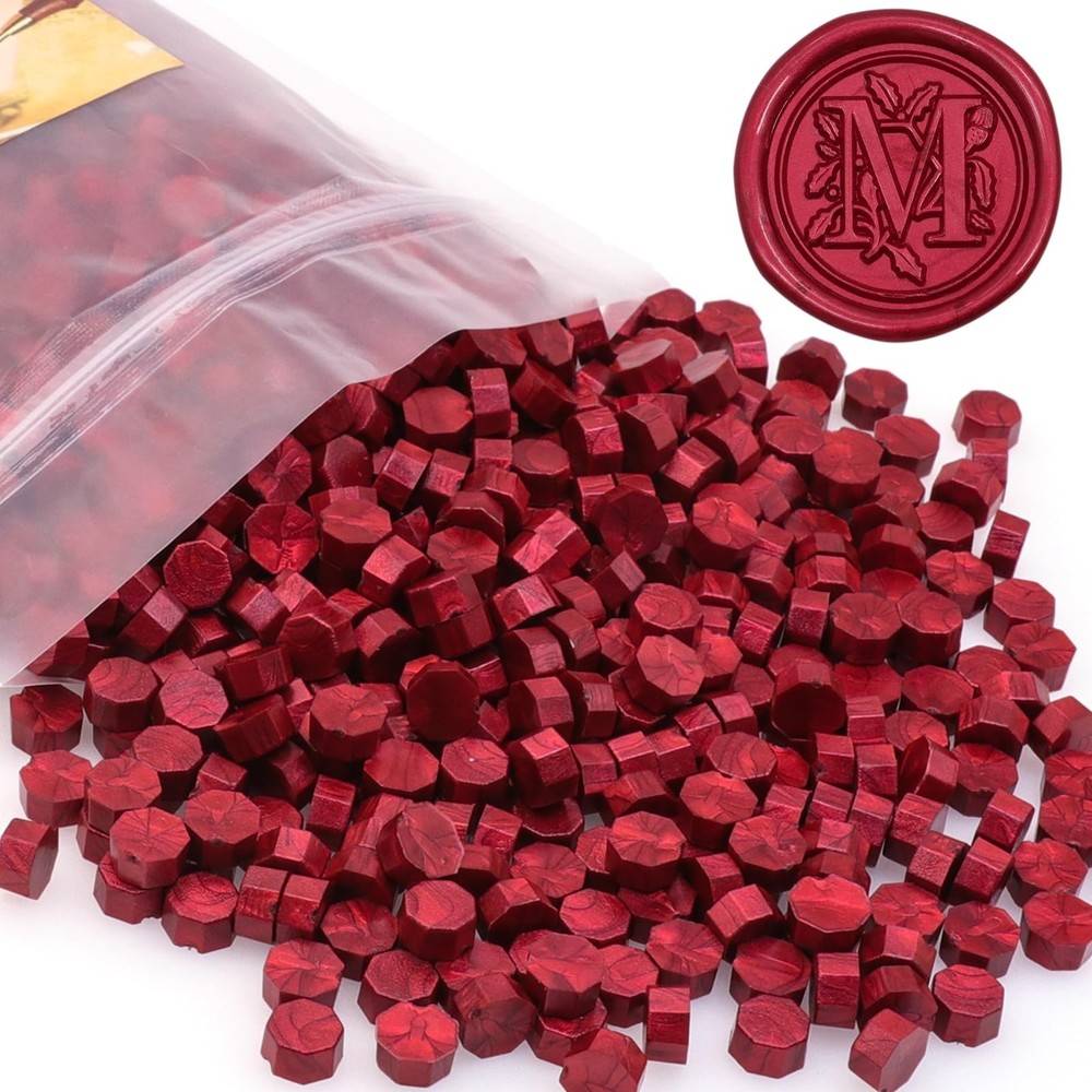 Wine Red Wax Seal Beads 1450pcs (1.1lb), Andotopee Premium Metallic Sealing W…