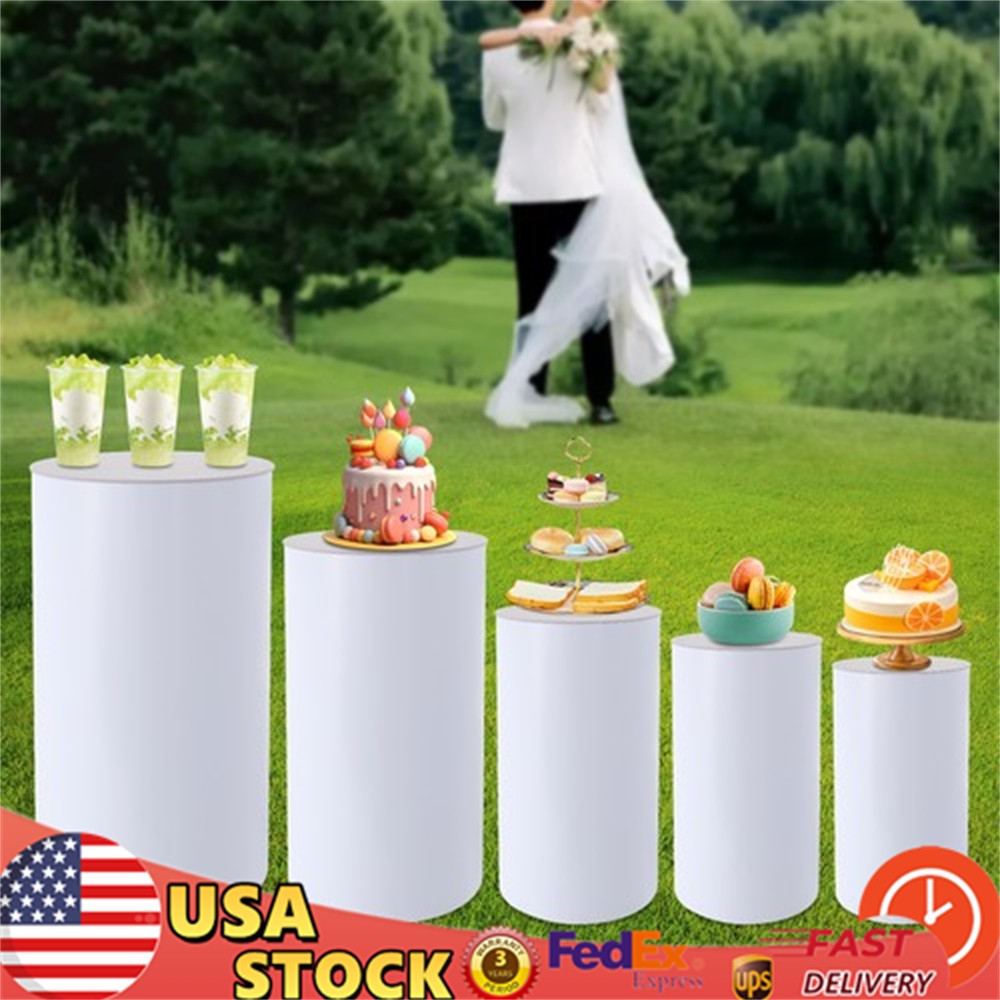 5Pcs White Wedding Round Cylinder Stands Round Display Cylinder Pedestal Stands
