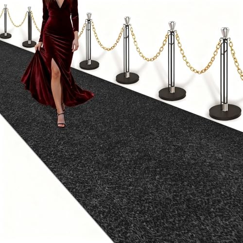 Black Carpet Runner 3×10 Feet, Non-Slip Waterproof Aisle Rug with Rubber