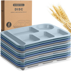 Pinkunn 12 Pcs 14 Large Divided Plates Unbreakable Wheat Straw Lunch Trays 6