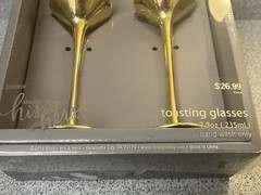 Studio His & Hers Gold Toasting Glasses Set Wedding Champagne Flutes NIB