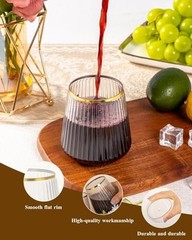 Pack 12oz Stemless Plastic Wine Glasses – Clear Ribbed Cups 36 Clear and Gold