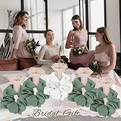 Satin Bridesmaid Scrunchies Bachelorette Hair Ties Set of 8pcs White&Sage Green