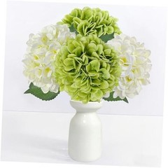 4 Pcs Artificial Hydrangea Flowers, Real Touch Silk Hydrangeas with Green White