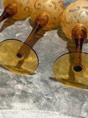 Vintage PartyLite Amber Frosted Leaf Filigree Candle Holder Trio Set