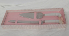 Wedding Cake Knife And Server Set by Jamie Lynn Marble Style White Handles