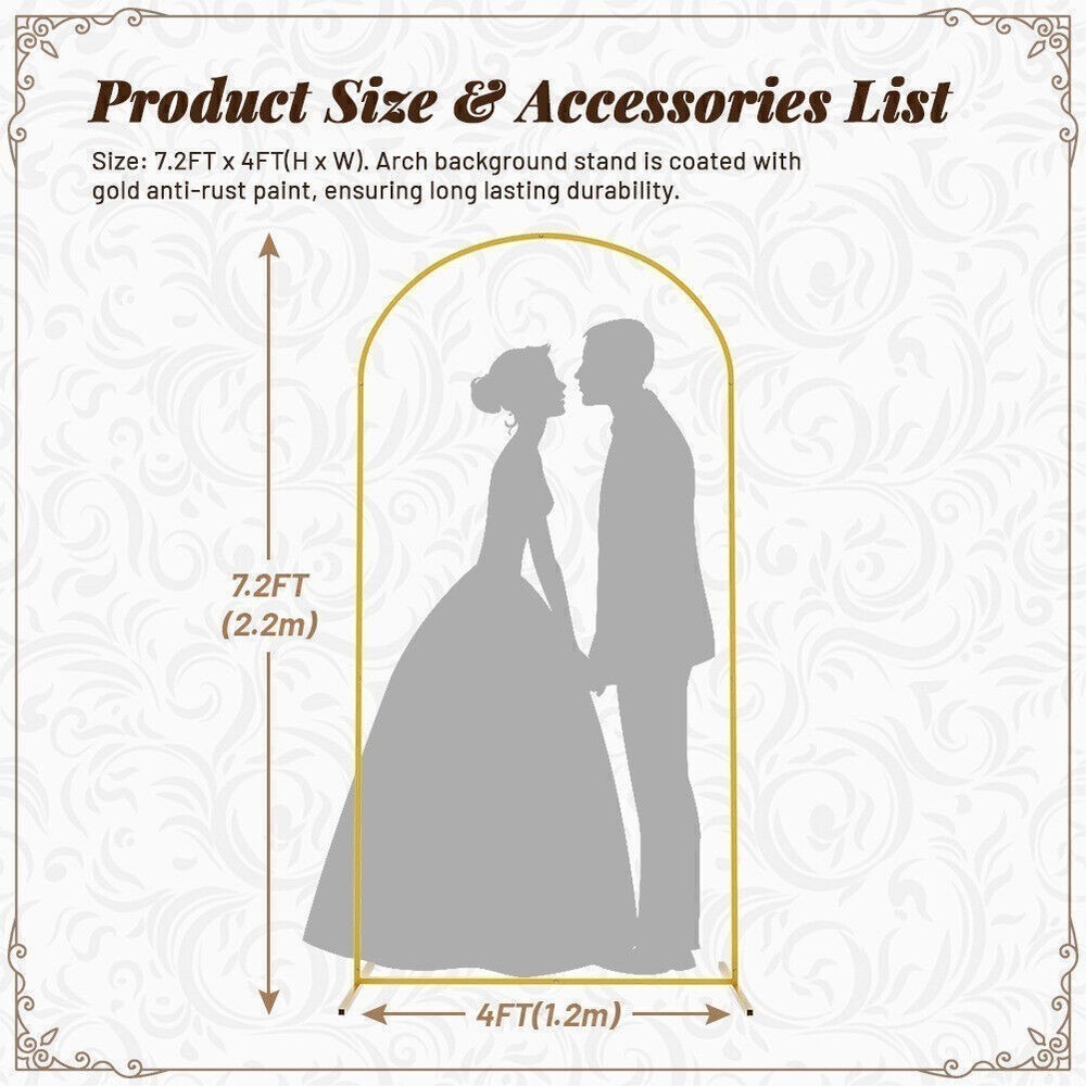 for Party Garden Floral Decoration Metal Arch Backdrop Stand 7.2Ft Stable Frame