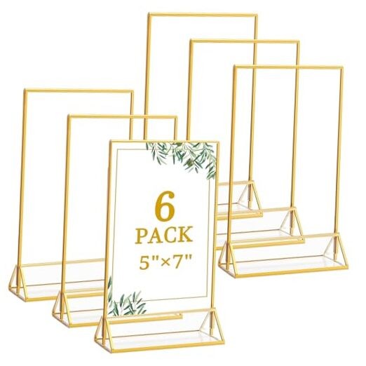 6 Pack 5×7 Inch Clear Acrylic Sign Holders, Double-Sided 5″ x 7″- 6 Pack Gold
