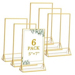 6 Pack 5×7 Inch Clear Acrylic Sign Holders, Double-Sided 5″ x 7″- 6 Pack Gold
