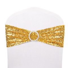 50x Stretch Sequin Chair Sashes Bow Bands w/ Buckle Wedding Banquet Party Decor