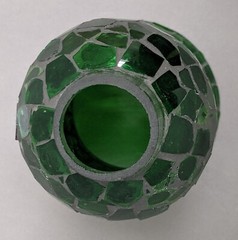 Candle Holder Brass with Green Mosaic Glass Shade 5″Dia 10″High Set of 2