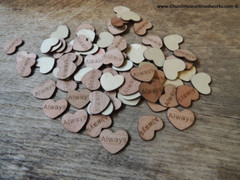 100 qty 1″ ALWAYS Wood Hearts Table Confetti Wooden Wedding Decor Embellishments