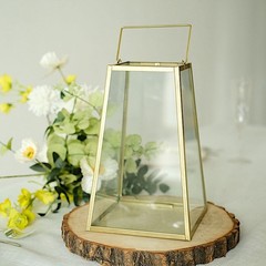 Gold Clear 10 in Glass Geometric Metal Lantern CANDLE HODLER Party Decorations