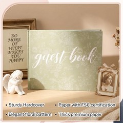 Engrowtic 7 x 9 Inches Floral Guest Book with Pen Hardcover Guestbook Green