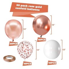 Rose Gold Confetti Balloons – 50pcs 50 Count (Pack of 1), and White