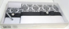 Black And White Damask Satin Covered Wedding Guest Book and Pen Set