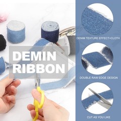 Uxcell Denim Ribbon, 6 Rolls 1»×2 Yard Fringe for Fabric, Blue