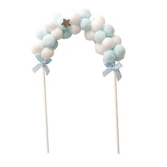 6″ x 11″ BLUE WHITE Cotton Balls Arch Cake Topper Wedding Party Home Decorations