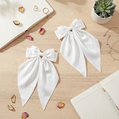 2pcs White Satin Long Tail Hair Bows Large Silky Ribbon Bowknot Hair Clips fo…