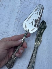 Vintage 800 Silver Cake Server & Knife Set Geometric Engraved Continental
