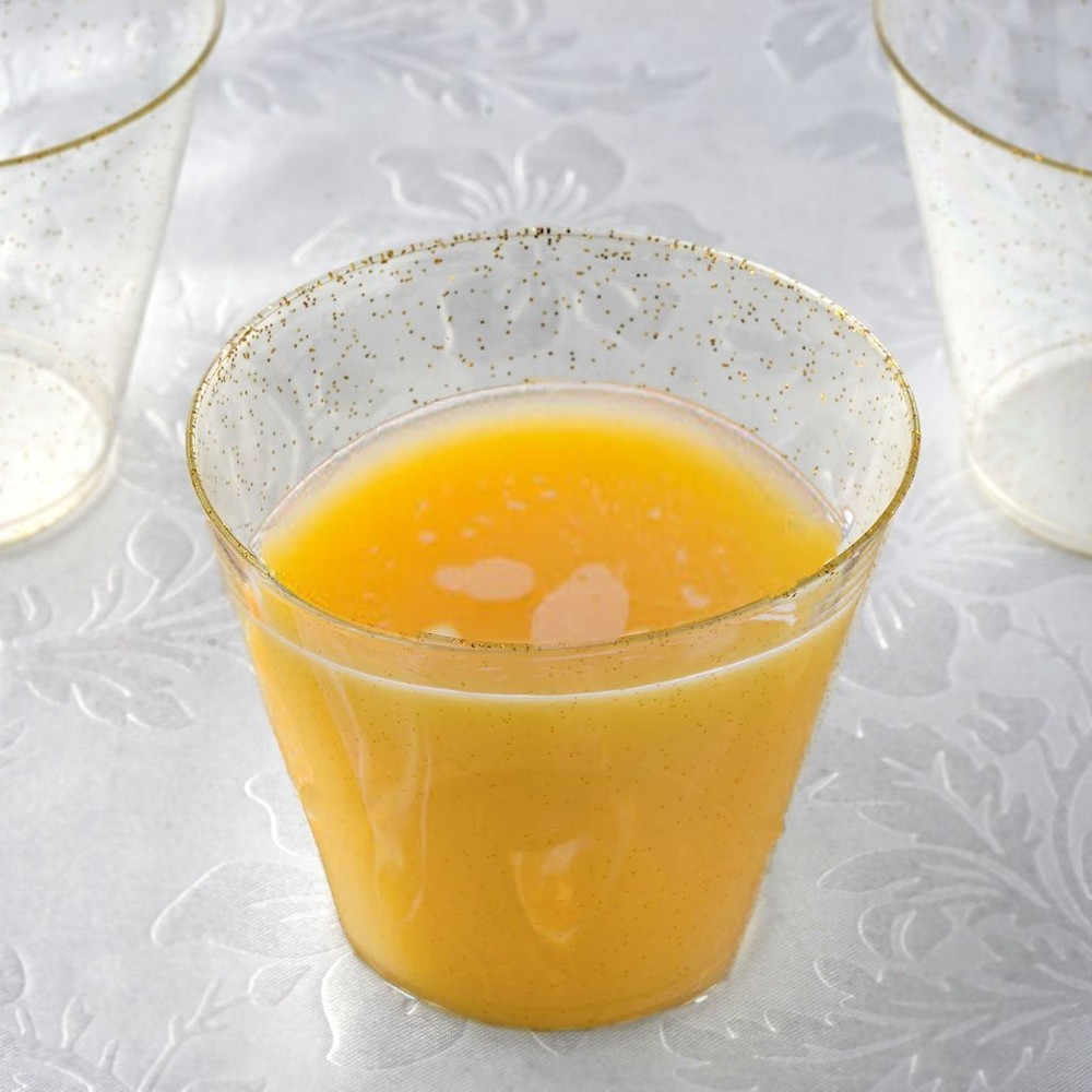 9 oz Plastic Gold Glittered Clear Wine Cocktail GLASSES Tableware Party Wedding