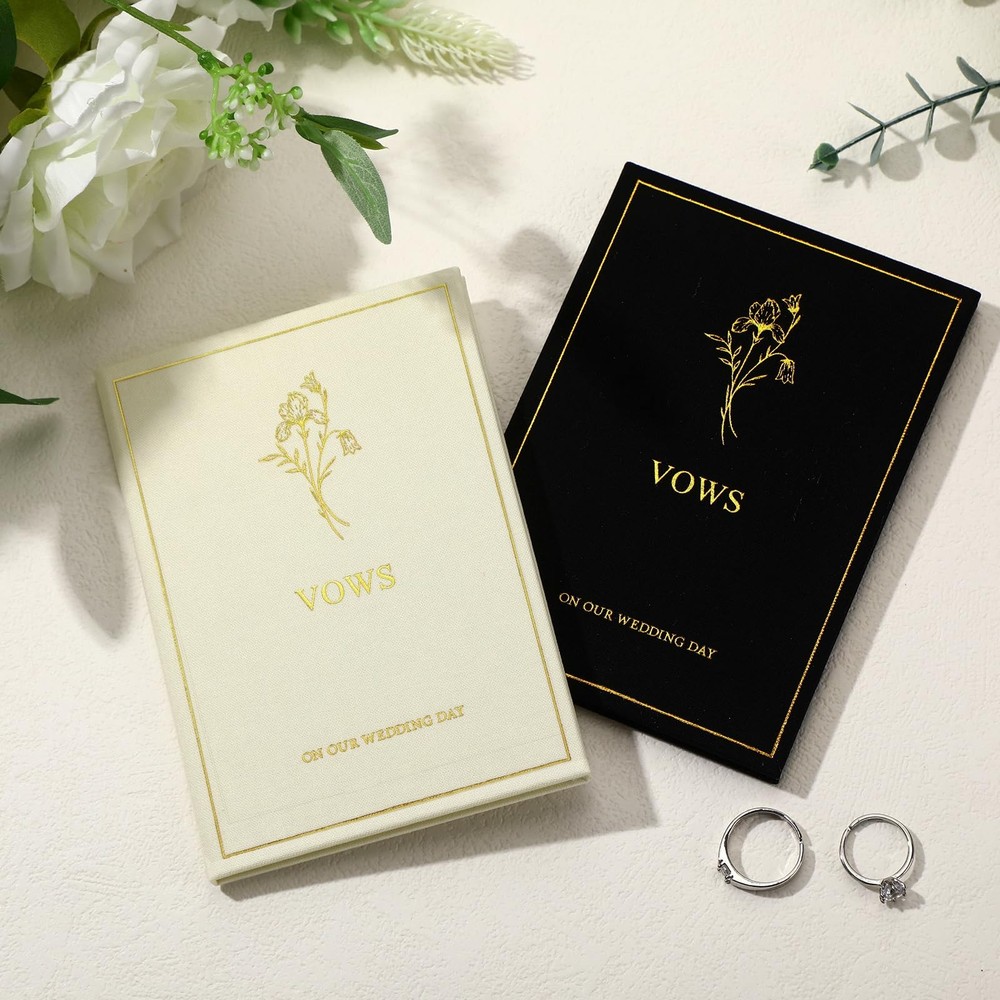 Engrowtic Set of 2 Wedding Vow Books His and Hers Vows on Our Black, White