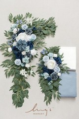 Beautiful Dusty Blue and Navy Artificial Flower Arch Kit – 4-Piece Durable Decor
