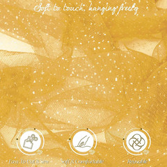 Gold Glitter Tulle Fabric Rolls with Shiny Silver Sequin, 1 Yard Tulle Bolt Gold