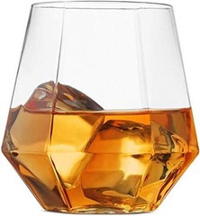 Plastic Stemless Wine Glasses 32 Pack – Diamond Shaped Unbreakable Clear