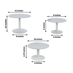3 WHITEWASH Wooden Pedestal CAKE STANDS Round Beaded Rim Trays Party Decorations