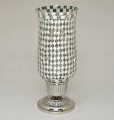 Candle Holder 4″D 10.5″Hi Set/2 Nickel Plated & Mirror Mosaic Shade FREE SHIPING