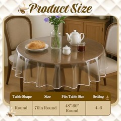 Clear Round Plastic Tablecloth Protector 70 Inch Waterproof Oilproof Stain