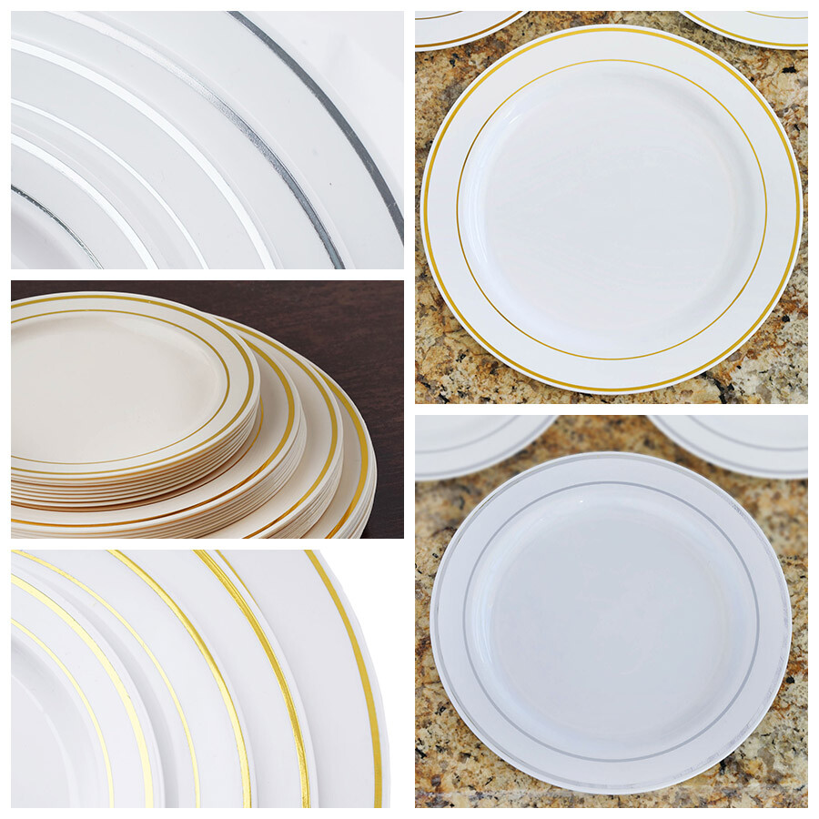 10″ Dessert Plastic Round Plates Trim Party Wedding Disposable Tableware Events
