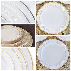 10″ Dessert Plastic Round Plates Trim Party Wedding Disposable Tableware Events