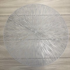 Metallic Silver Round Vinyl Placemats Non Slip Spiked Design 4 Pack